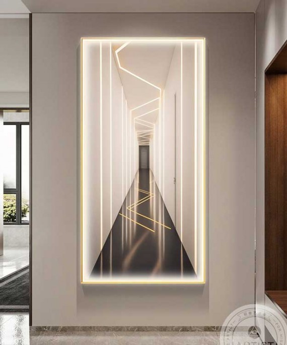 Gold Frame Entrance Panel in All Its Details Using Smart Lighting